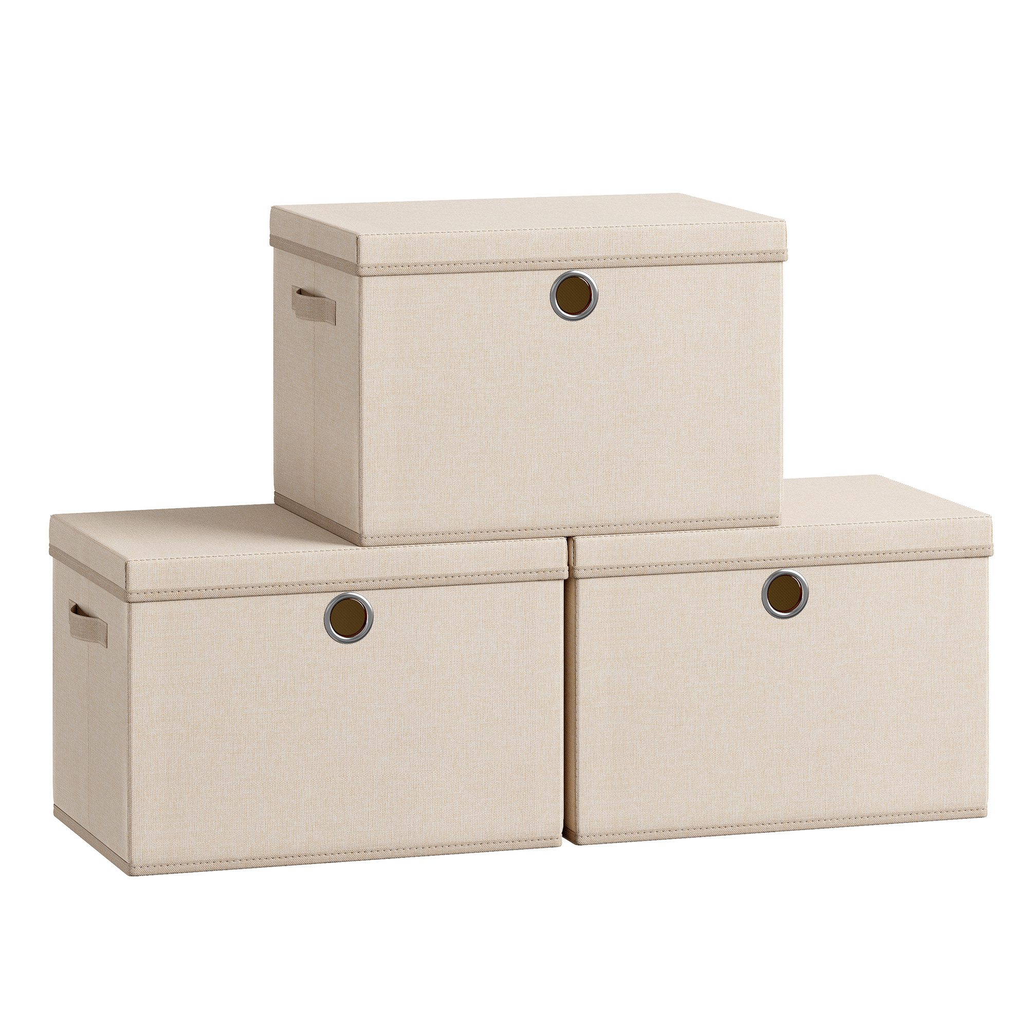 SONGMICS Aufbewahrungsbox 3er-Set, Ordnungsboxen, stapelbar mit Griffen, 43 x 30 x 30 cm, Stoffboxen mit Deckel, PP-Platten, geruchsneutral, faltbar