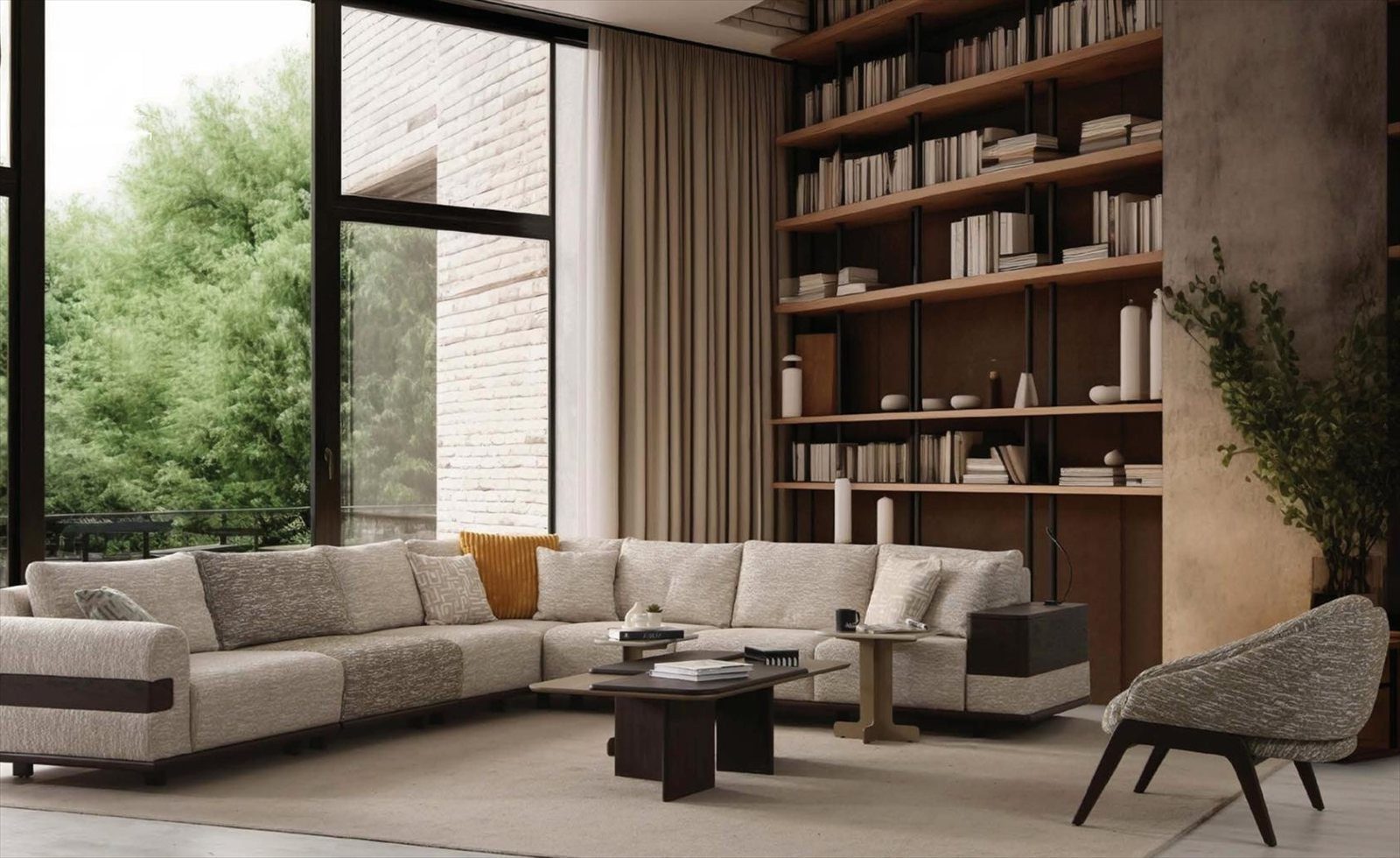 Xlmoebel Ecksofa Ecksofa L-Form Sessel Set Beige Braun Modern Stoff Holz Wohnzimmer, 2 Teile, Ecksofa L-Form