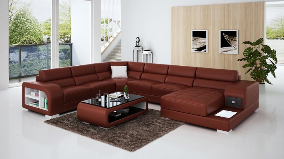 JVmoebel Ecksofa, Ledersofa Couch Sofa Wohnlandschaft U-Form Ecke Modern Design