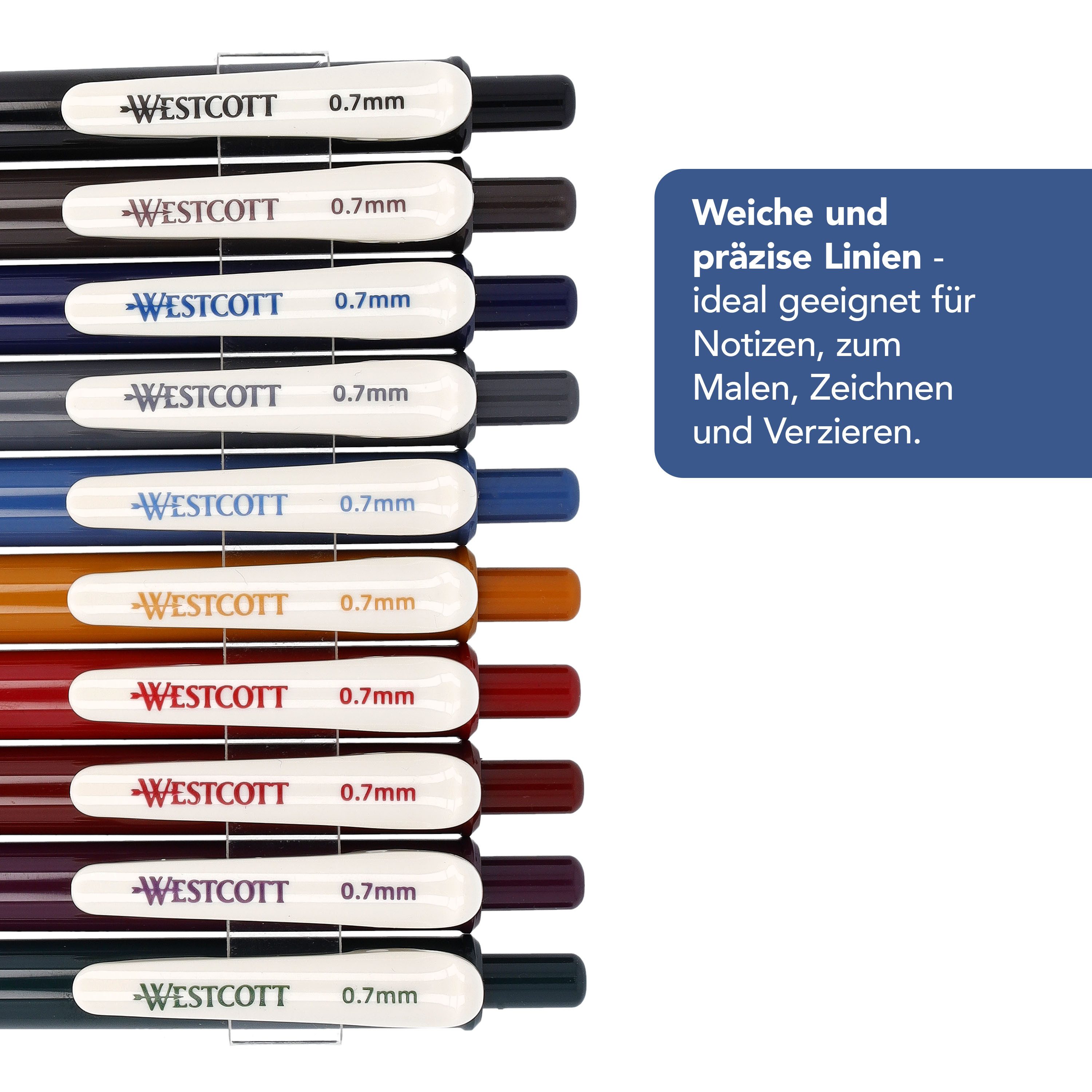 WESTCOTT Gelschreiber Gelstifte VINTAGE Set 10 Stück Herbstfarben, Gelschreiber Stifte, (Vorteilspack, 10-tlg), 0,7mm Strichstärke für weiche, präzise Striche