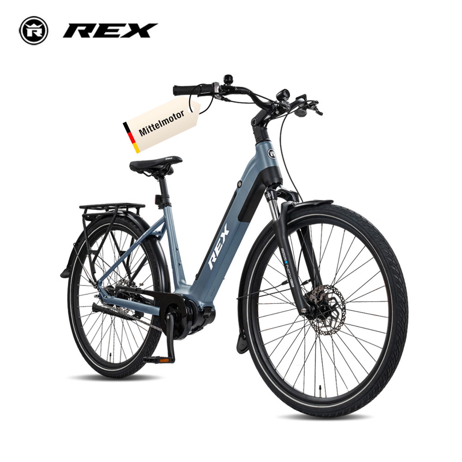 REX E-Bike Cityrad 28 Zoll REX Commuter+ Mittelmotor E-Bike, Pedelec Damen & Herren, 7 Gang Nexus 7 Gang Schaltwerk, Mittelmotor, 468 Wh, ebike max. 120km Reichweite, Suntour Federgabel, Scheibenbremsen