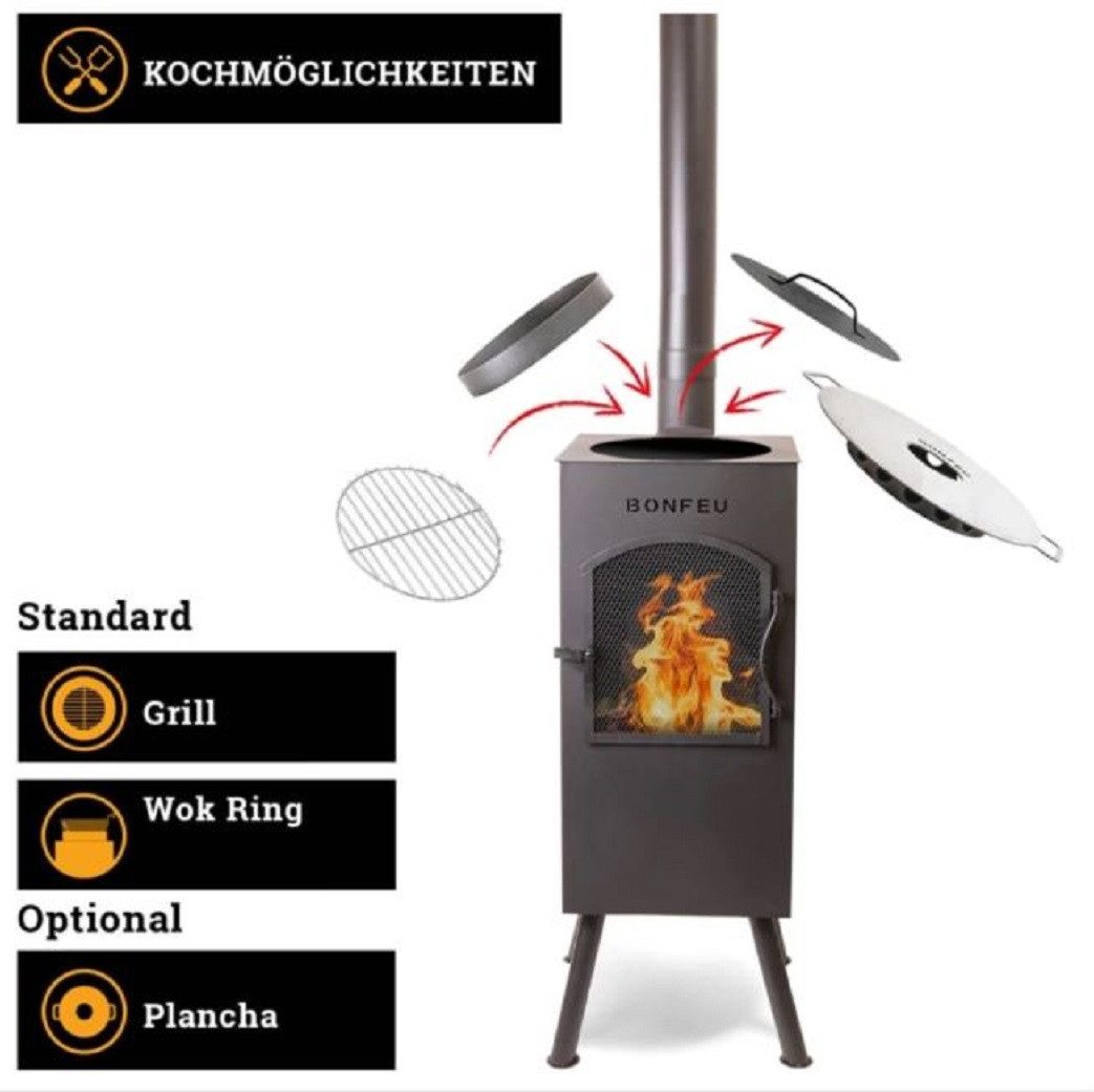 BonFeu Gartenkamin BonCarré Schwarz Terrassenofen Grill, günstig online kaufen