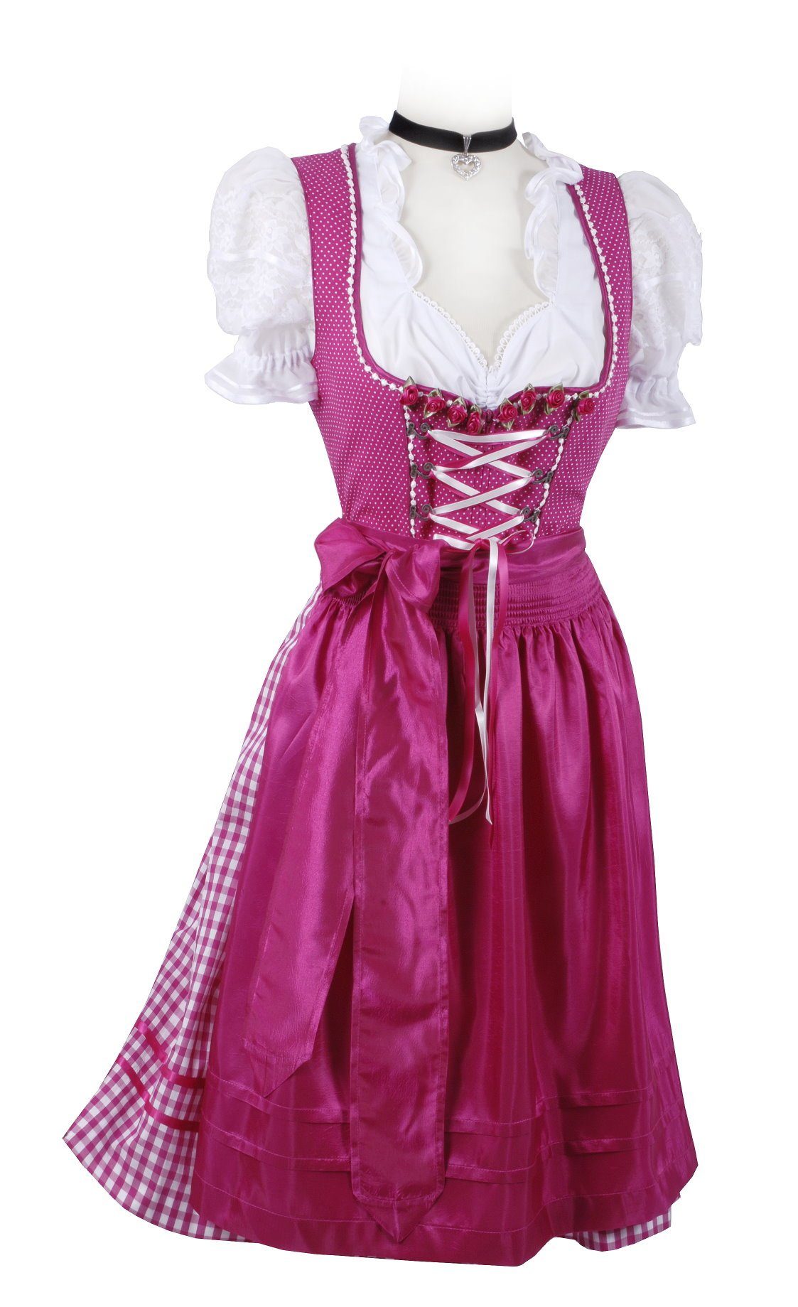 Moschen-Bayern Dirndl Mini-Dirndl kurz Damen - Dirndl Mini Pink Trachtenkleid Oktoberfest Wiesn-Dirndl 60 cm (Dirndl mit Schürze (ohne Bluse) kurz, kariert, Mini, Trachtenkleid, Dirndl