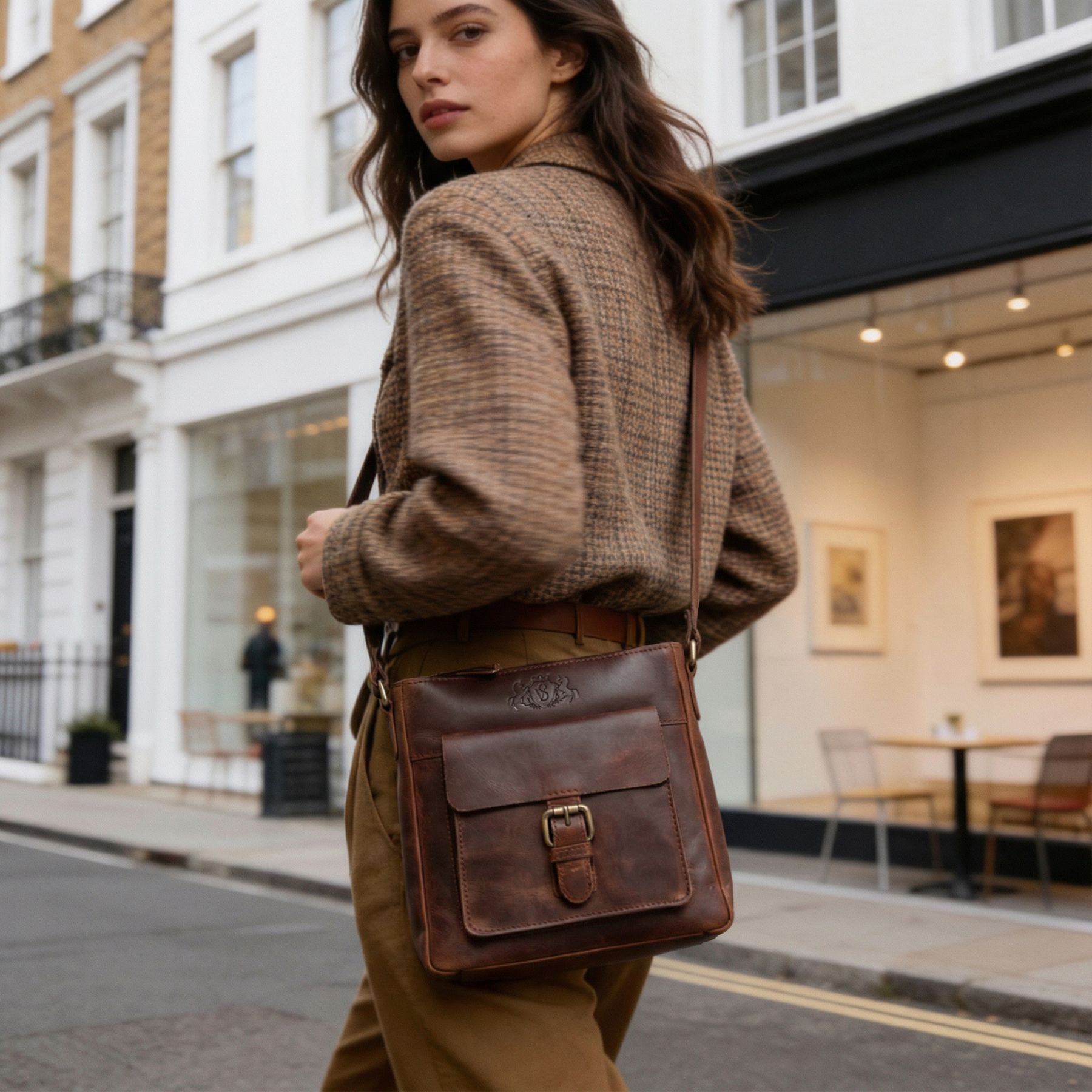 SID & VAIN Umhängetasche YALE Umhängetasche Cross-Body Bag echt Leder, Ledertasche Schultertasche Herren Damen Messenger Bag braun