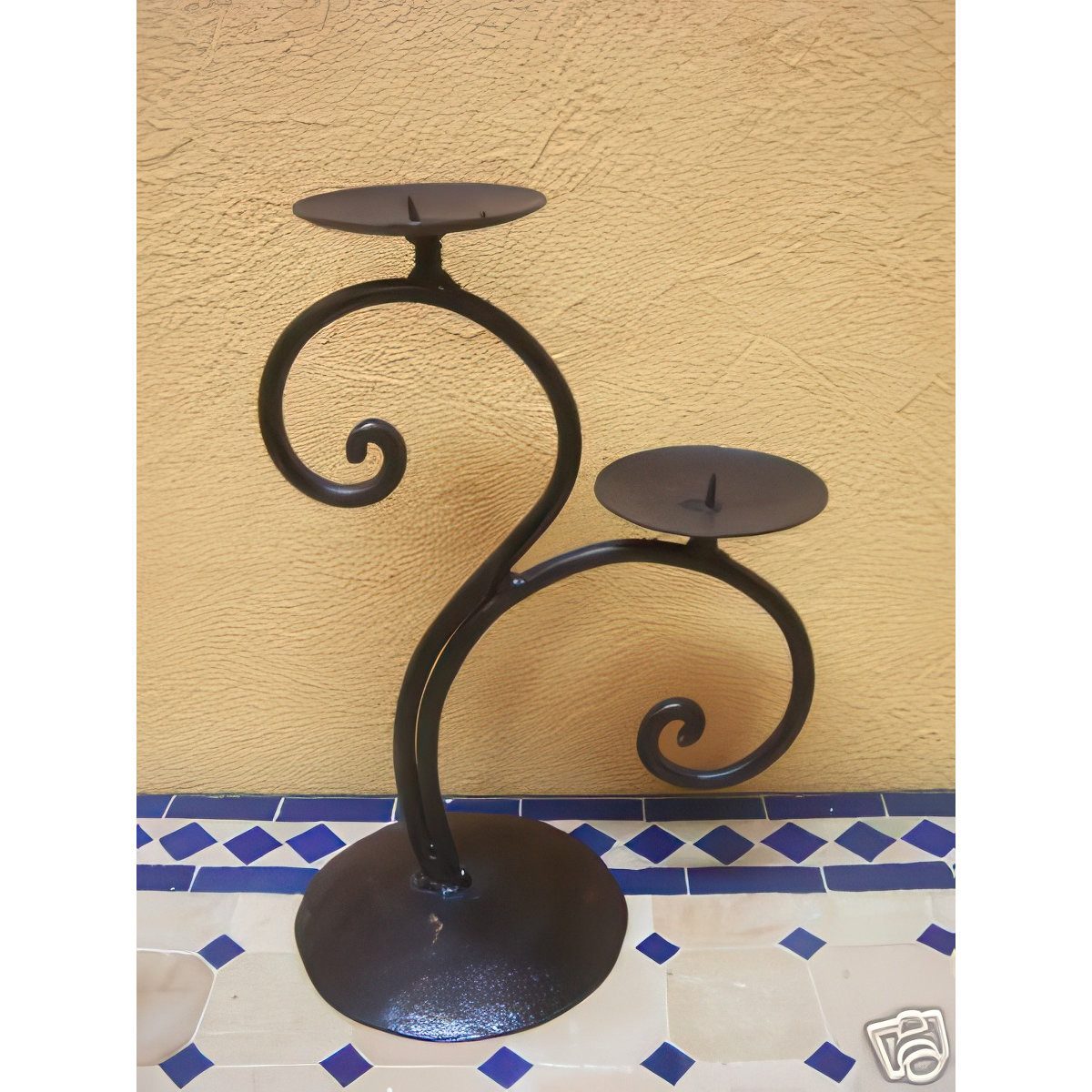 Marrakesch Orient & Mediterran Interior Tischkerzenhalter Orientalischer Kerzenständer Narjis Laterne aus Eisen in Schwarz 27 cm (1 St), Handarbeit