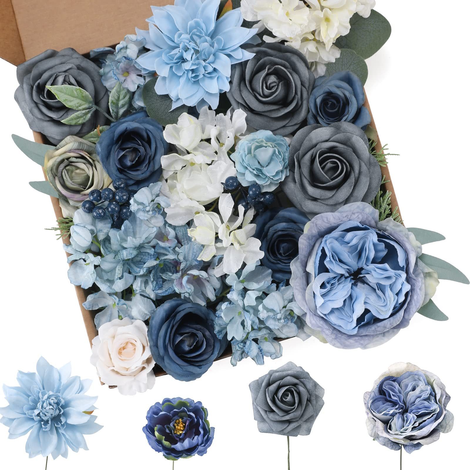 Kunstblume Set mit künstlichen Blumen, Seidenblumen-Mix, Zyronn, für DIY, Brautsträuße, Tischdekoration und Wohnraumdekoration