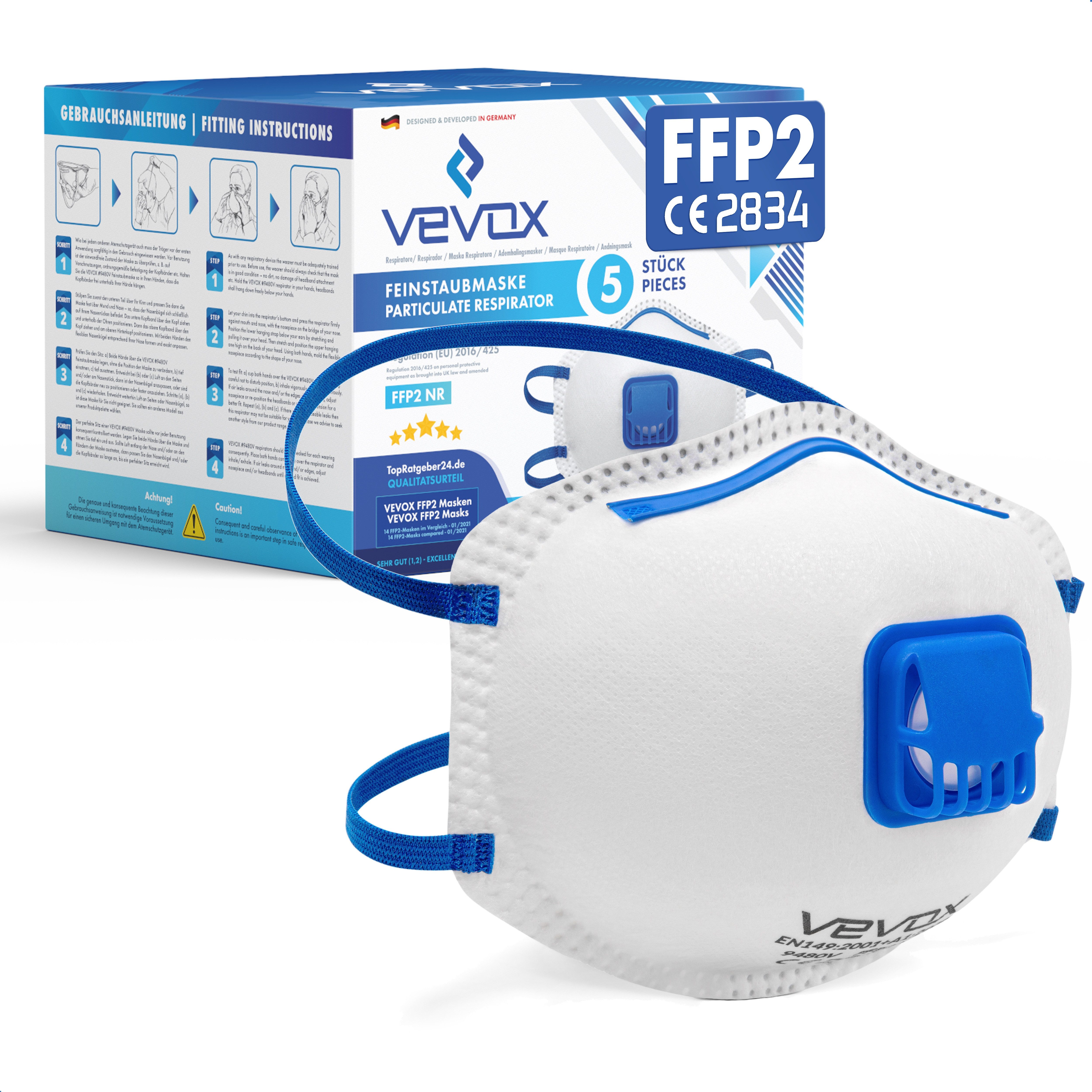 Filtrierende Halbmasken FFP2 mit Ventil – 5er, 10er oder 20er Set – Staubmaske – Atemschutzmaske