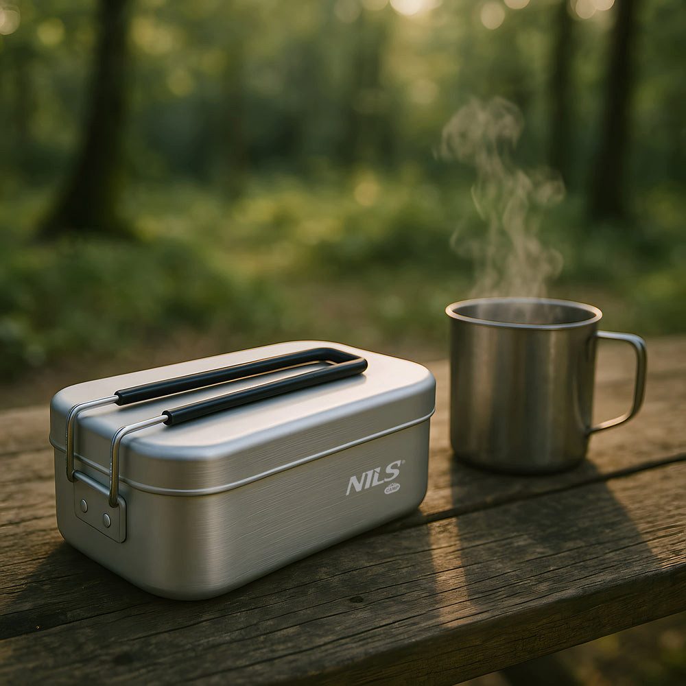 NILS CAMP Lunchbox Alu-Essgeschirr Campingbox, Aluminium, (Spar-Set, 1-tlg., 16, 7 cm leicht, 5 x 6, 5 x 9), 500 ml, Alu, klappbarer Edelstahlgriff