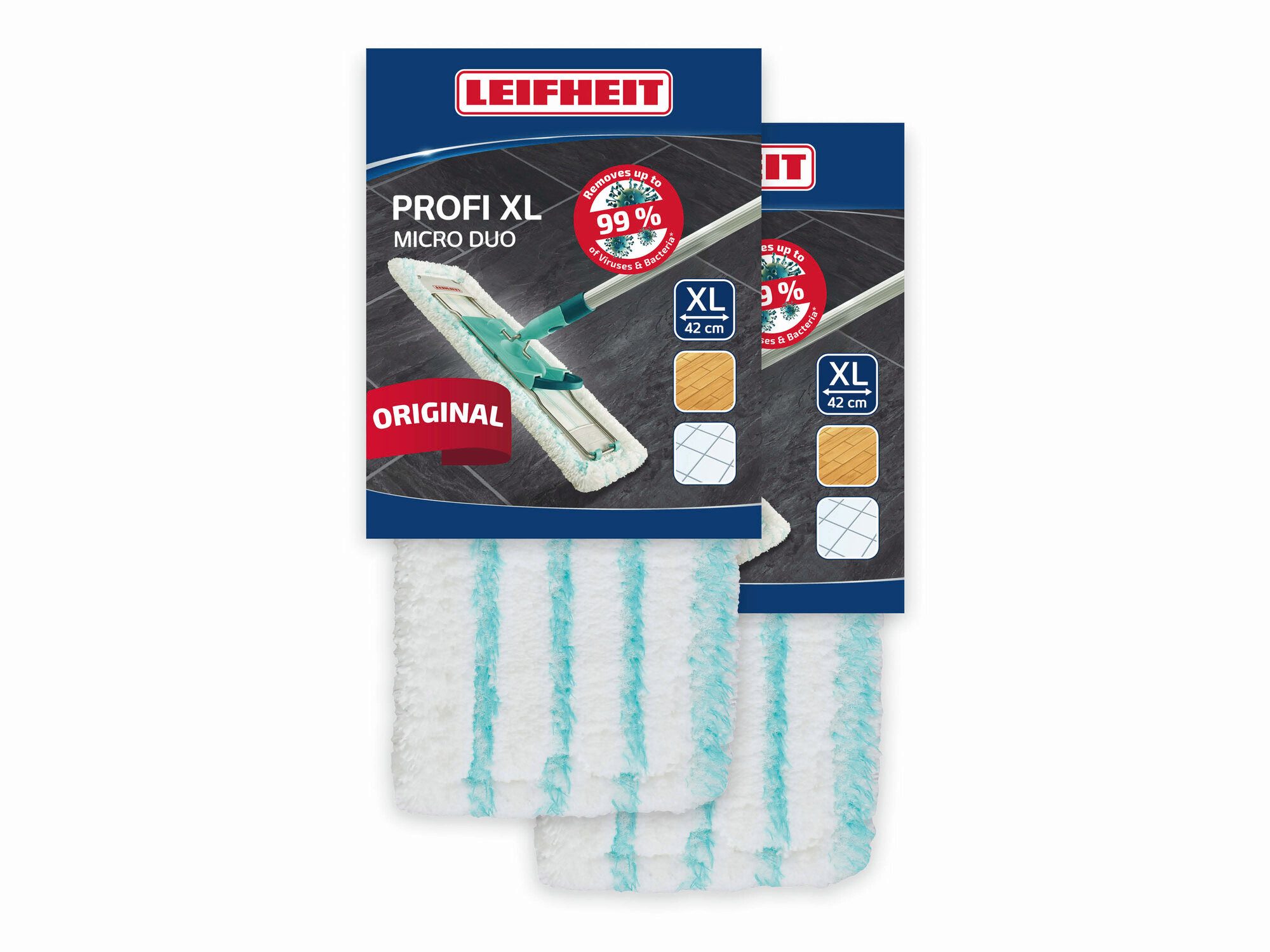 Leifheit Bundle Wischbezug Profi XL micro duo (2er Set) Wischbezug (Mikrofaser, 16.0x48.0 cm, 2-tlg., Waschbar bei 60°C, Wischbreite 42cm, für alle glatten Böden)