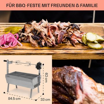 Klarstein Holzkohlegrill Sauenland Mini, Set, Grillspieß mit Motor Grill Drehspieß mit Motor Spanferkel Grill