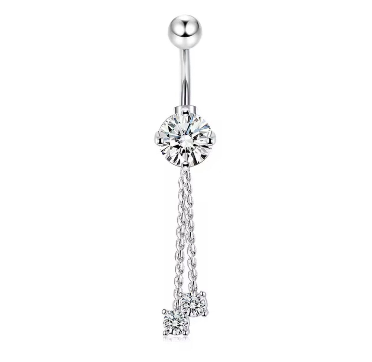 Karisma Schmuck Bauchnabelpiercing Edelstahl Nabel Stecker / 2 Ketten/ mit 2 Zirkonia Steinen HB565