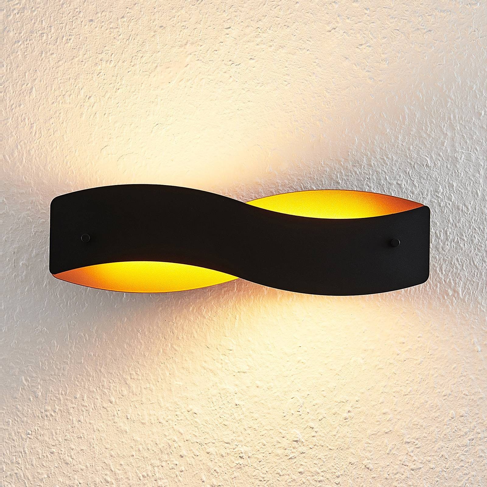 Arcchio LED Wandleuchte Shana, LED-Leuchtmittel fest verbaut, warmweiß,  Modern, Aluminium, Eisen, Schwarz, gold, 1 flammig,