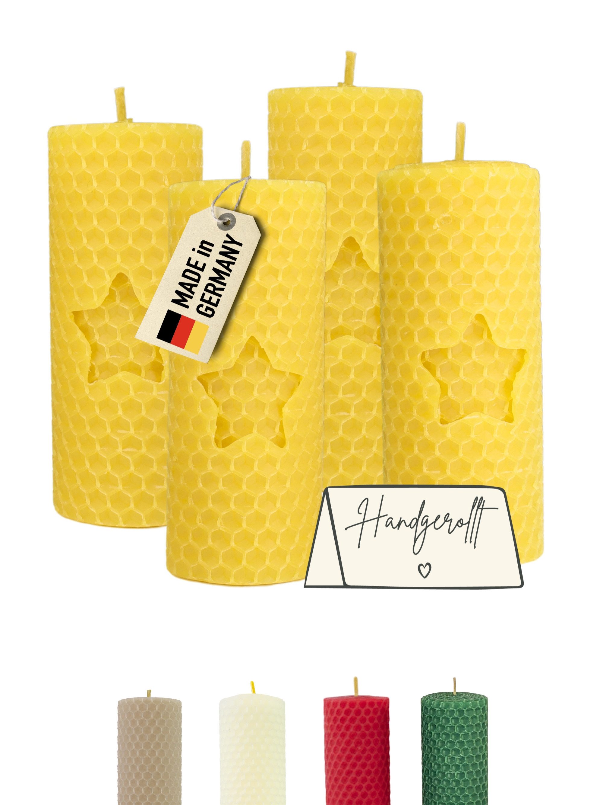 Wachsmann Bienenprodukte Bienenwachskerze handgerollt, 100 % Bienenwachs, 4er Set