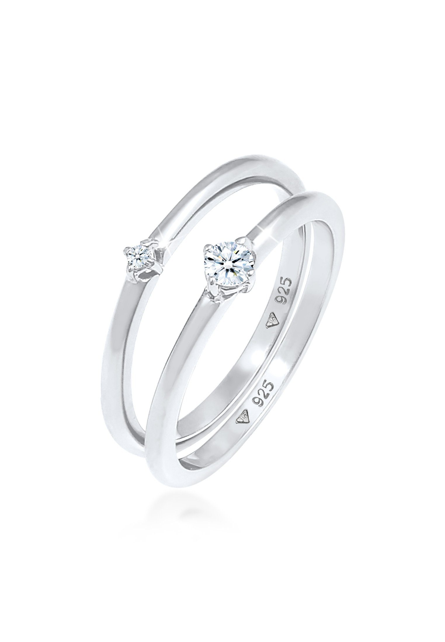 Elli DIAMONDS Verlobungsring Solitärring Set Diamant (0.13 ct) 925 Silber