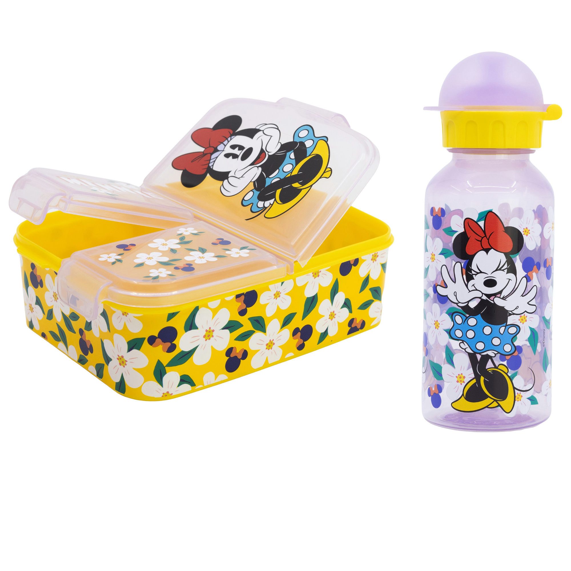 Disney Lunchbox Disney Minnie Maus Mädchen 2 tlg. Set Brotdose Trinkflasche 370 ml, (Spar-Set, 2-tlg., Spar-Set)