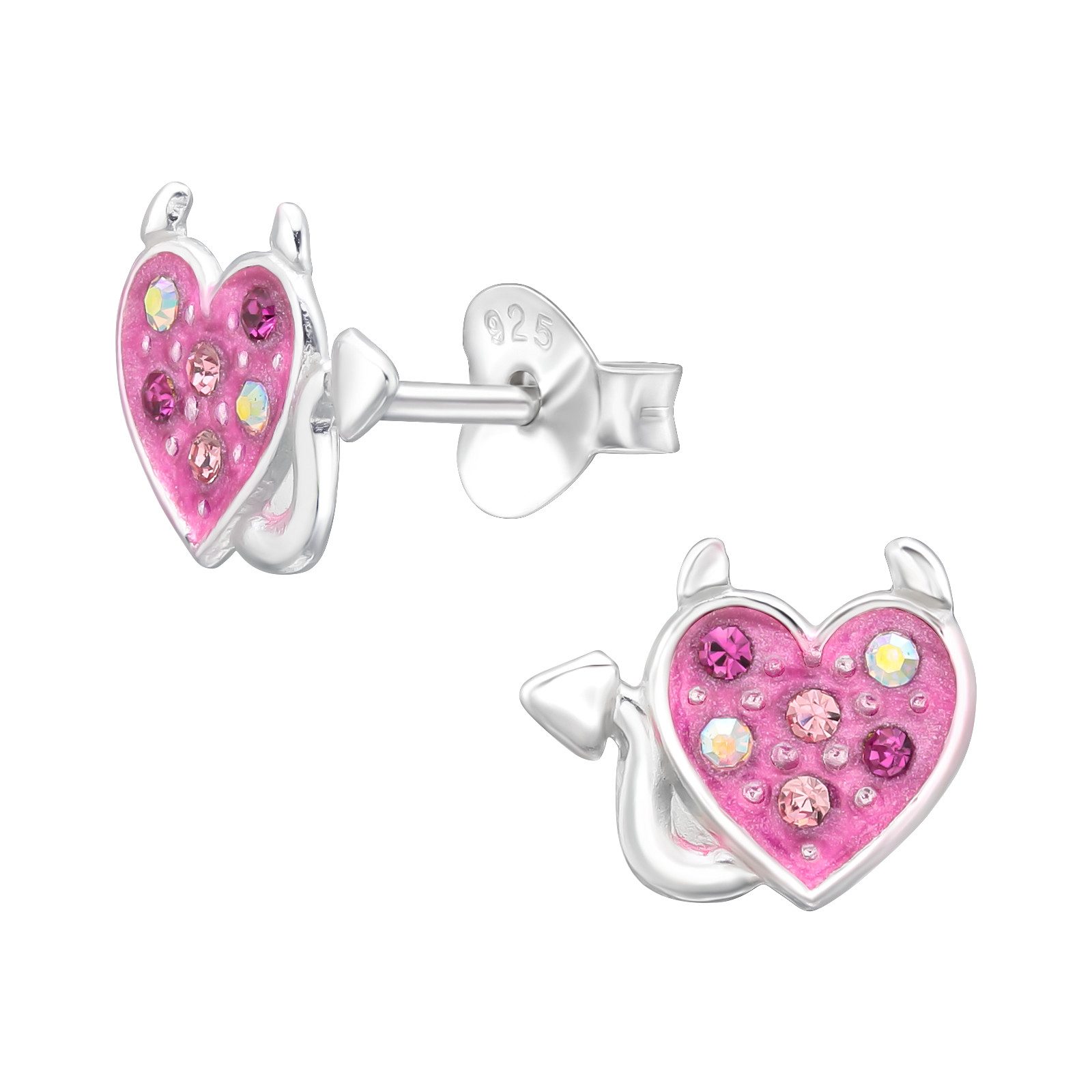 Ohrring-Set Teufelsherz Kinder Ohrringe mit Kristallen 925 Silber