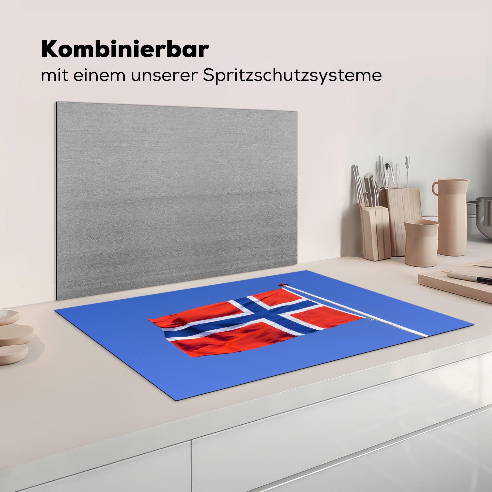 die am küche, Flagge Herdblende-/Abdeckplatte (1 Norwegische Schutz Vinyl, Himmel, Ceranfeldabdeckung tlg), blauen cm, MuchoWow 81x52 Induktionskochfeld für