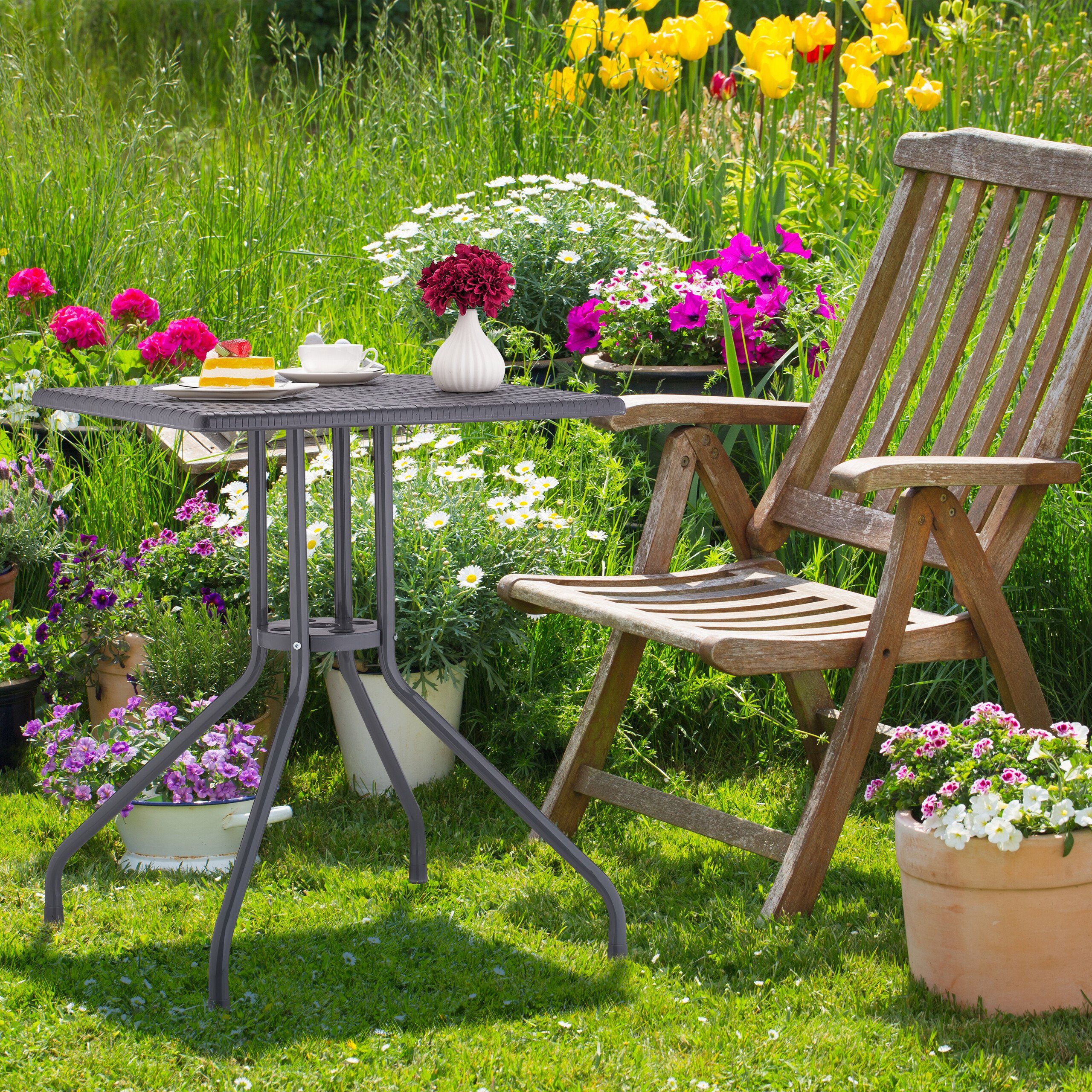 relaxdays Gartentisch in grauer Rattan Optik günstig online kaufen