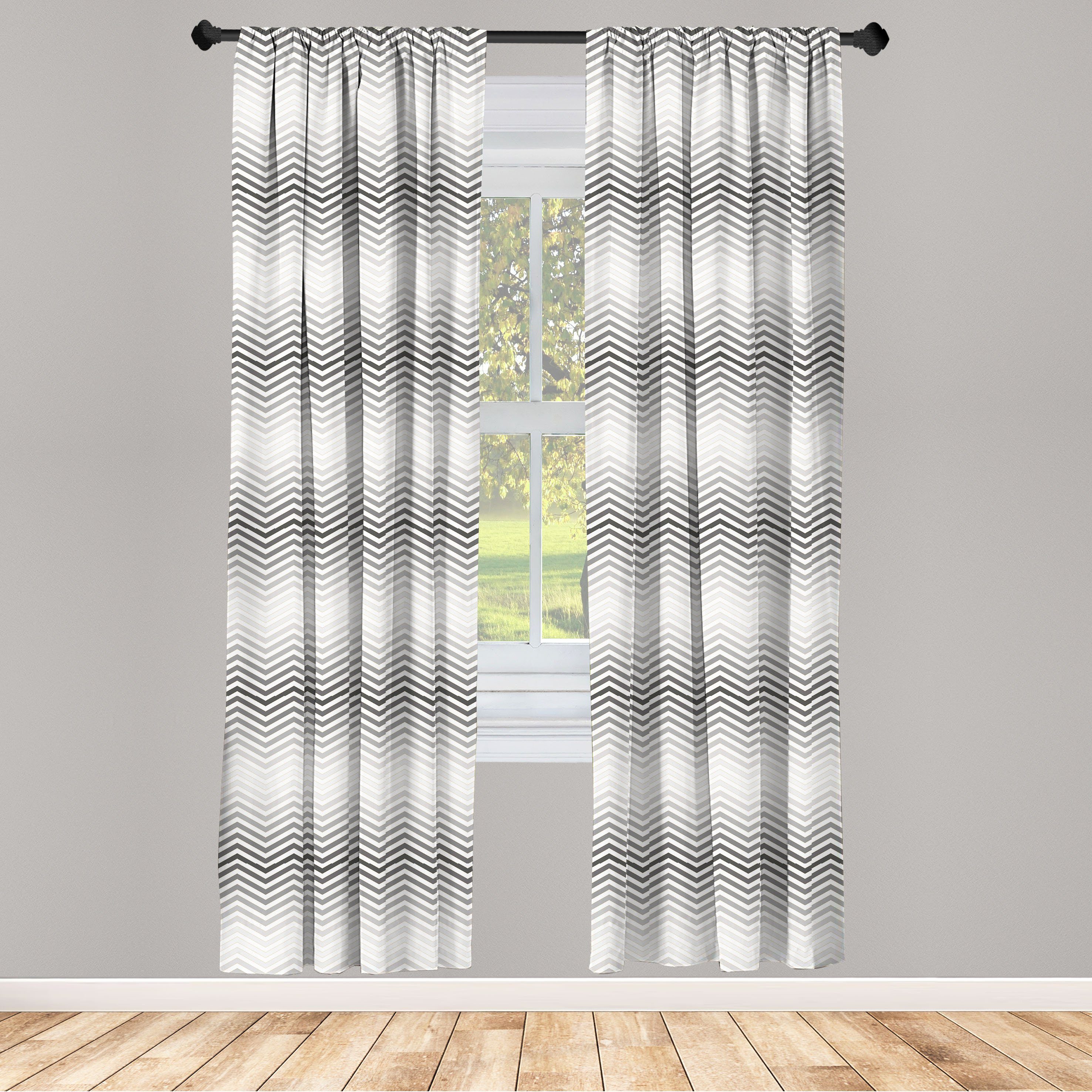 Gardine Vorhang für Wohnzimmer Schlafzimmer Dekor, Abakuhaus, Microfaser, grau Chevron symmetrische Geometric