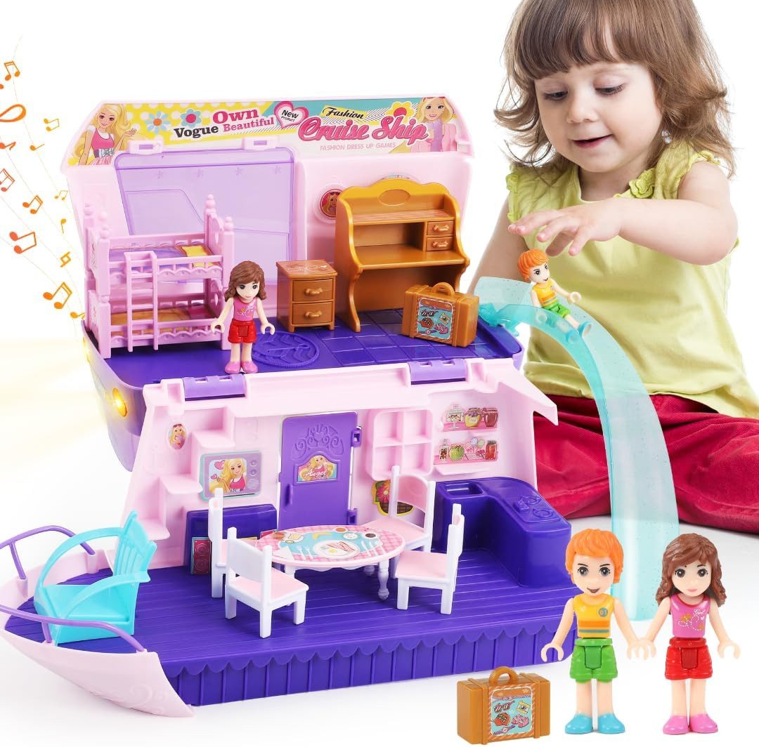 POPOLIC Spielzeug-Schiff Kreuzfahrtschiff-Figurenspielset, Rosa Kreuzfahrts günstig online kaufen