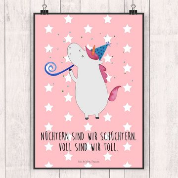 Mr. & Mrs. Panda Poster DIN A3 Einhorn Party - Rot Pastell - Geschenk, Poster, Einhörner, Wan, Einhorn Party (1 St), Kunstvoller Druck