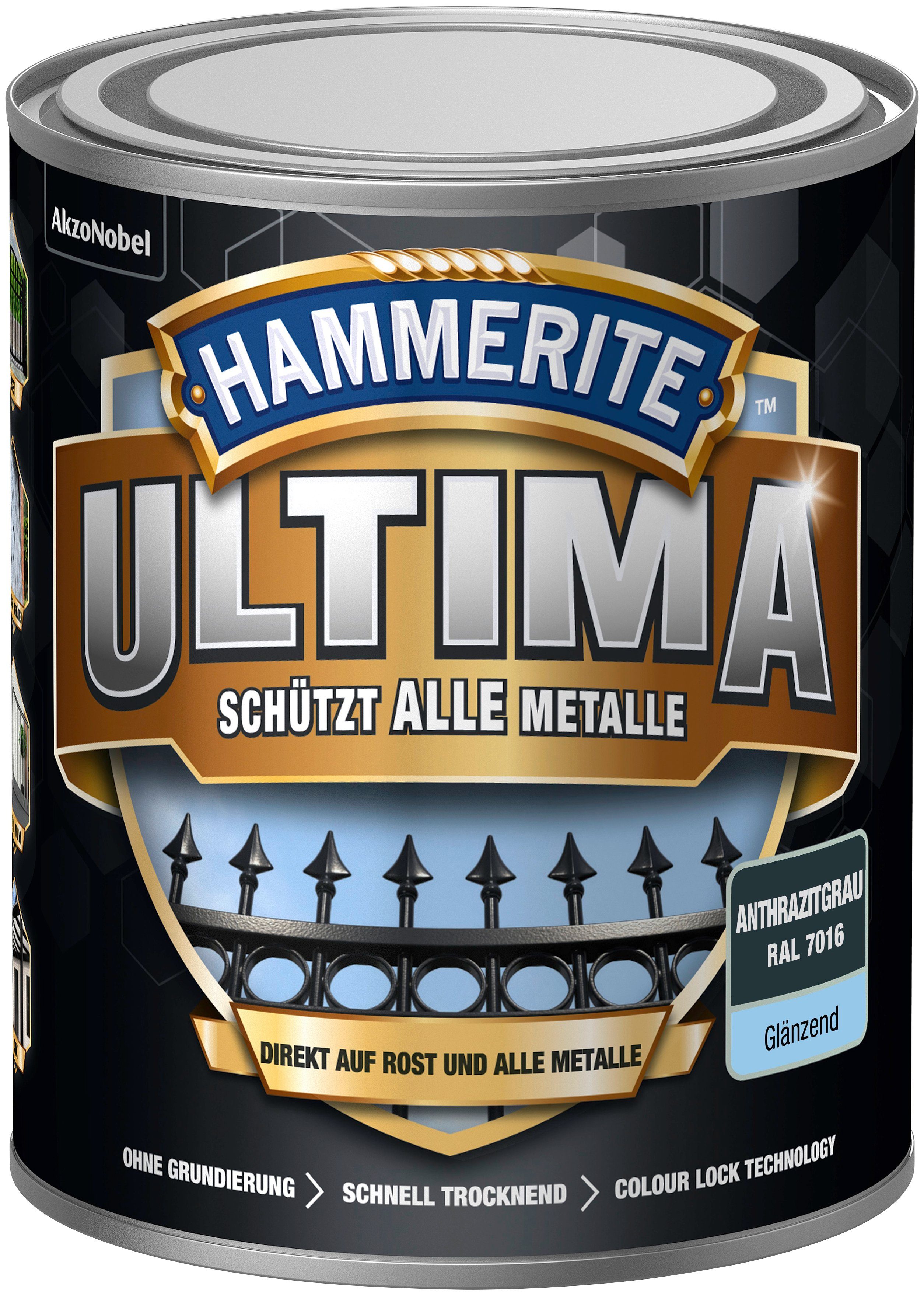 Hammerite  Metallschutzlack ULTIMA schützt alle Metalle, 3in1, anthrazitgrau RAL 7016, glänzend