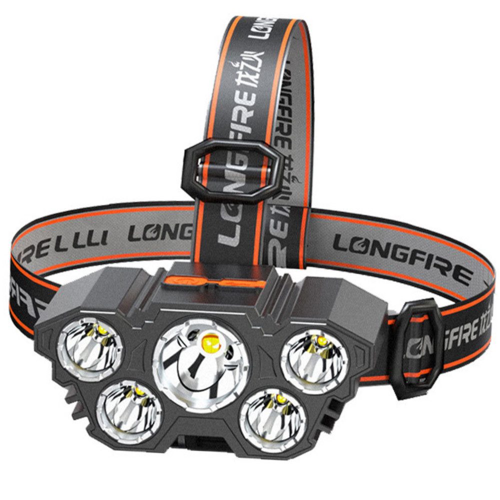 LEAN TOYS Stirnlampe Kopflampe Arbeitsleuchte Campingleuchte (Spar-Set, 1-St., 9,5 x 5 x 5 cm robust), 5 LEDs, 4 Lichtmodi, IP65, USB-Akku 4800 mAh