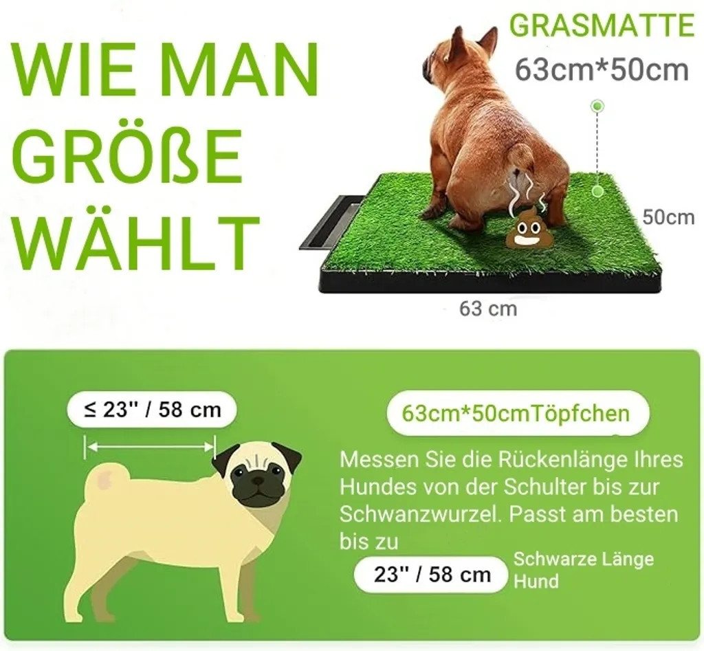 Thumbnail - LUCKZON Hundetoilette Hundeklo mit Tablett Kunstrasen Gras Indoor Haustiere WC, Trainingsunterlage, 63 x 50x 7 cm, Dunke...