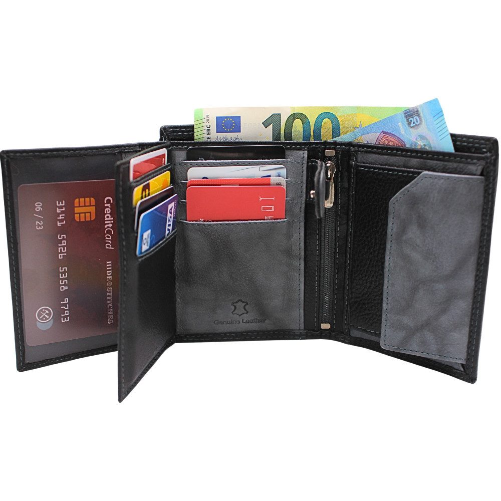 L&B Geldbörse Nappaleder Bi-Color Portemonnaie, mit RFID-Schutz >288< Geldbeutel, Druckknopffach & Reißverschlussfach + 10 Kartenfächer & 2 Sichtfächer
