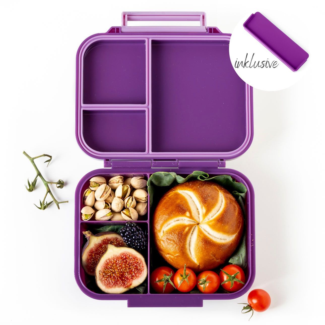 LEKKABOX Lunchbox Mini Kinder Bentobox, 3 Fächer - Brotdose Vesperdose Brotbüchse, Für feuchte Lebensmittel auslaufsicher, inkl. extra Trenner