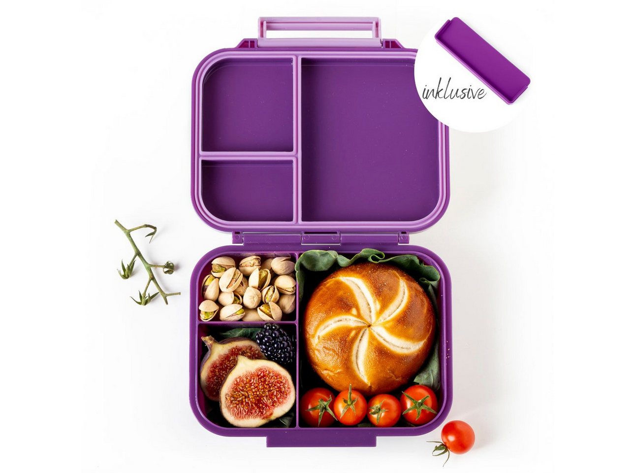 LEKKABOX Lunchbox Mini Kinder Bentobox, 3 Fächer - Brotdose Vesperdose Brotbüchse, Für feuchte Lebensmittel auslaufsicher, inkl. extra Trenner
