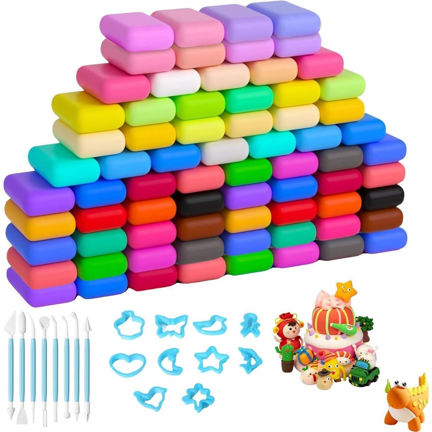 LuxusKollektion Modelliermasse Softknete 72 Farben Bastelset DIY Lufttrocknend Werkzeug Formen