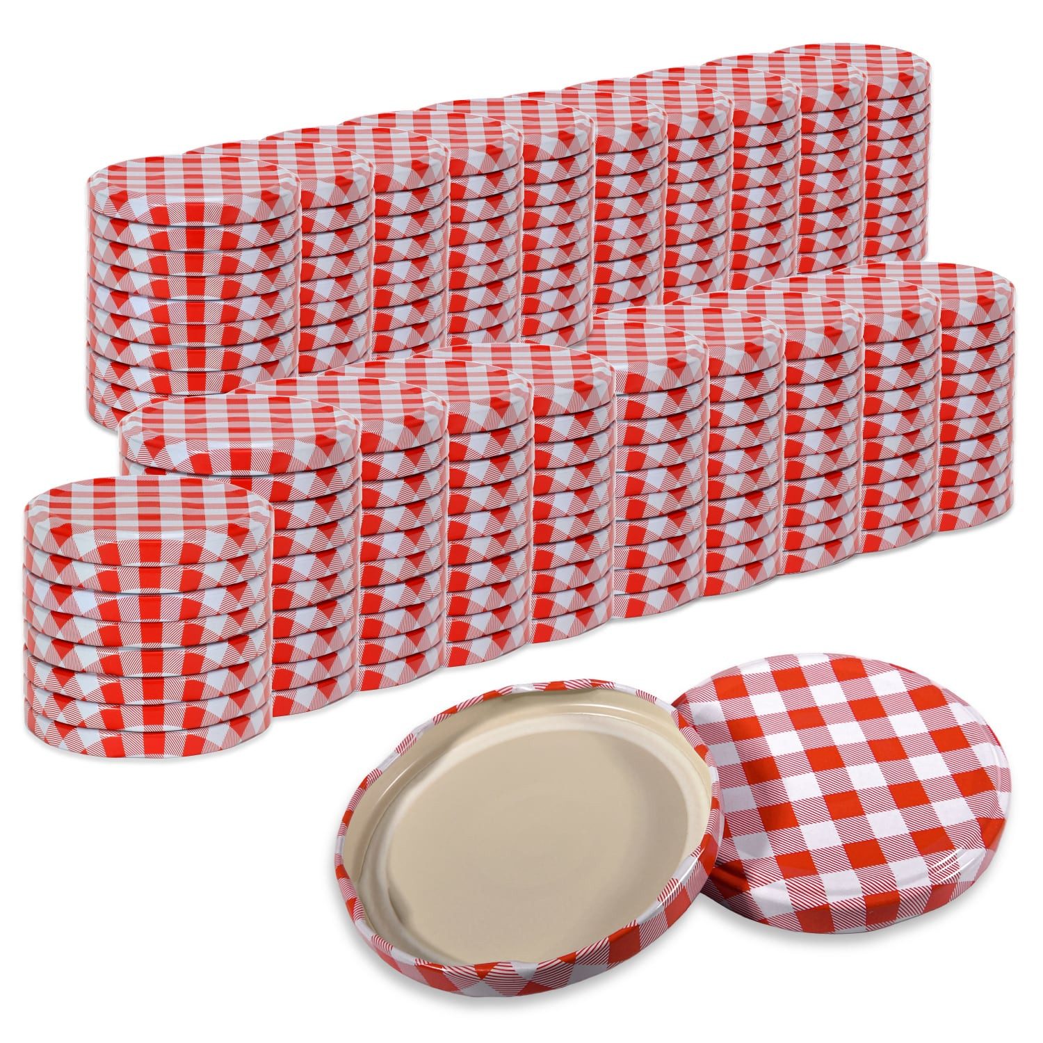 Oputec Einmachglas 200x Schraubdeckel TO 82 rot-weiß – Twist Off Ersatz für Einmachgläser, Metall, (Maxi-Spar-Set, 200 x Ersatzdeckel)