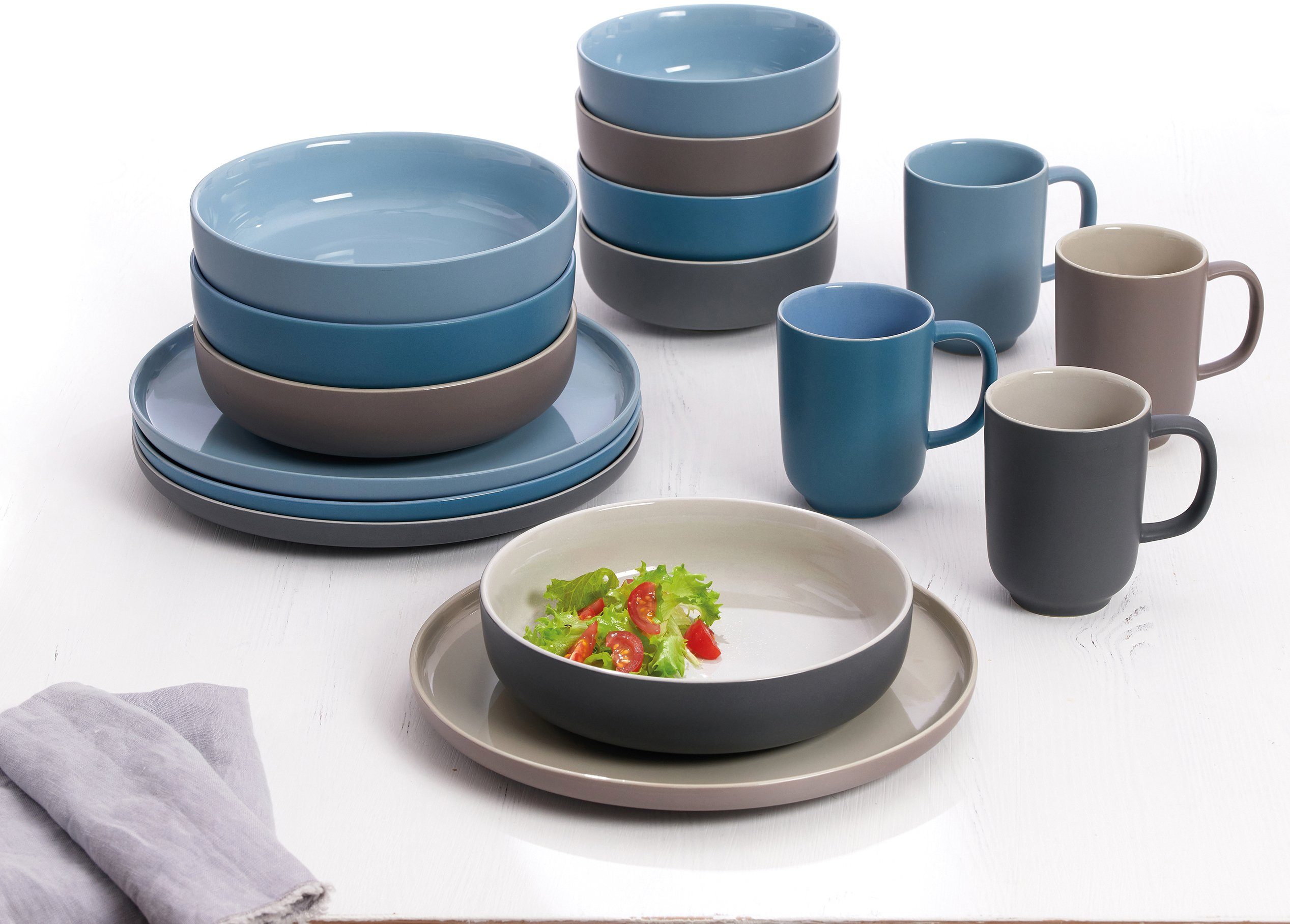 Ritzenhoff & Breker Kombiservice Geschirr-Set, Service Jasper (16-tlg), 4 Personen, Steinzeug, im Scandic Style, 16 Teile, für 4 Personen