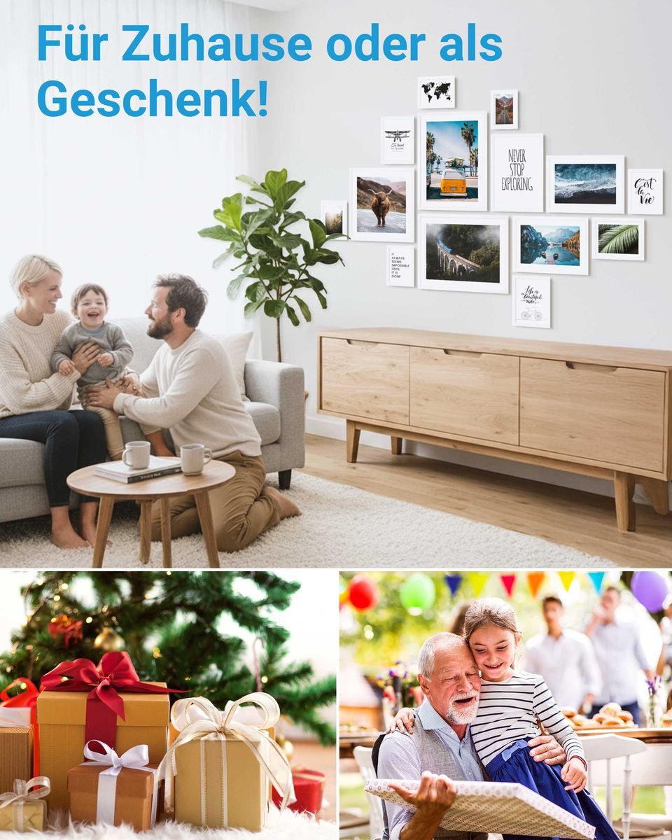 PHOTOLINI Bilderrahmen Sets in verschiedenen Formaten, MDF Holz, Acrylglas & Zubehör