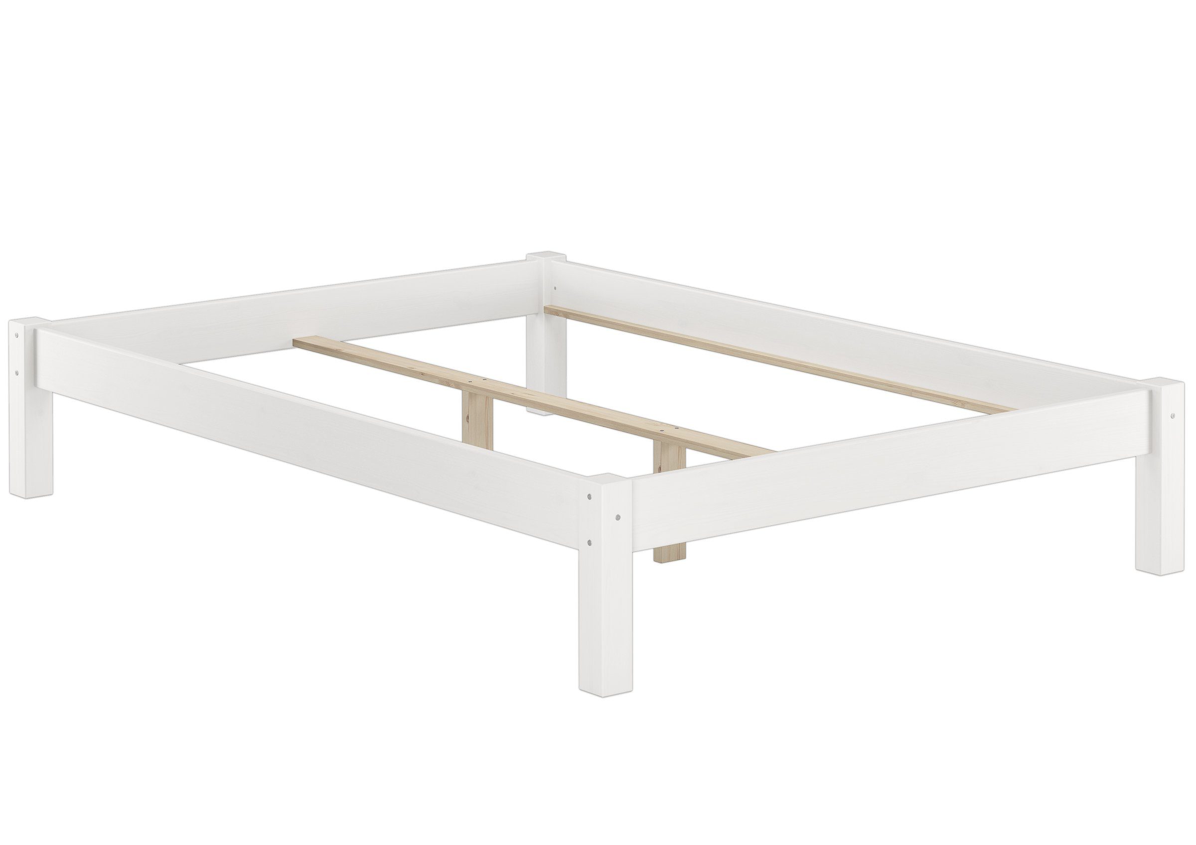 ERST-HOLZ Massivholzbett Doppelbett 140 x 200 cm für Jugendliche und Erwachsene Kiefer Weiß, Kiefer waschweiß