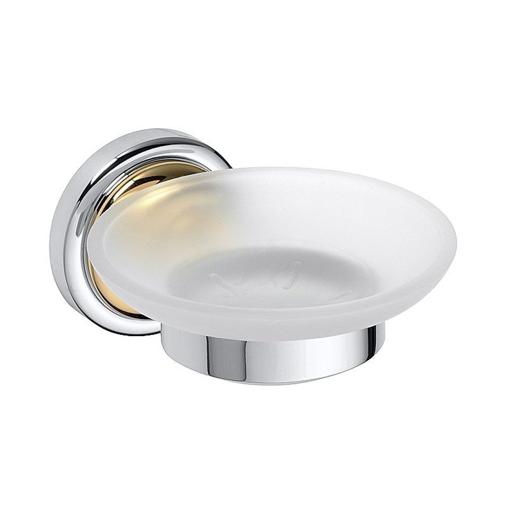 BRILLANTBAD® Seifenschale BETRO GOLD Seifenhalter Messing Glas Gold Chrom Bad & Küche >> Bohren, Breite: 11 cm