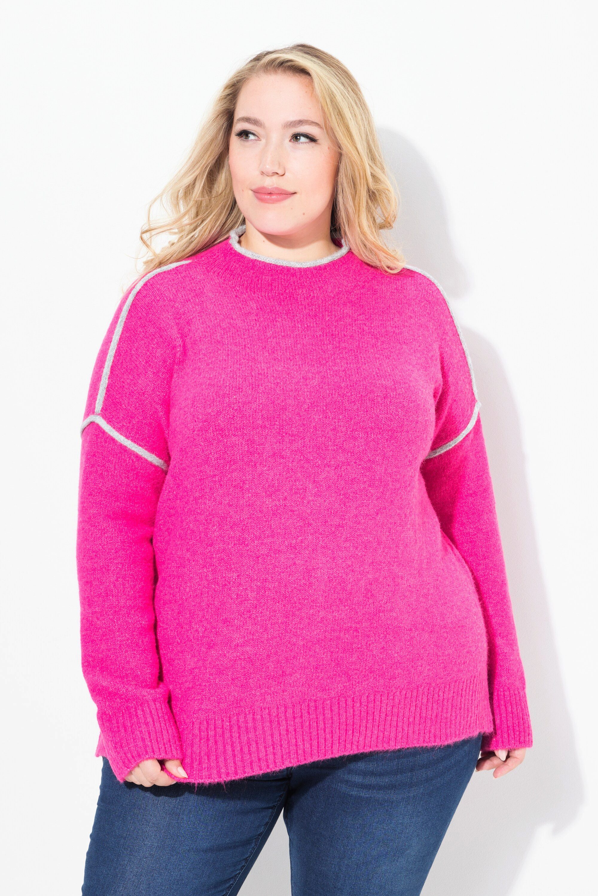 Ulla Popken Rollkragenpullover Pullover Zierstreifen Oversized Stehkragen Langarm