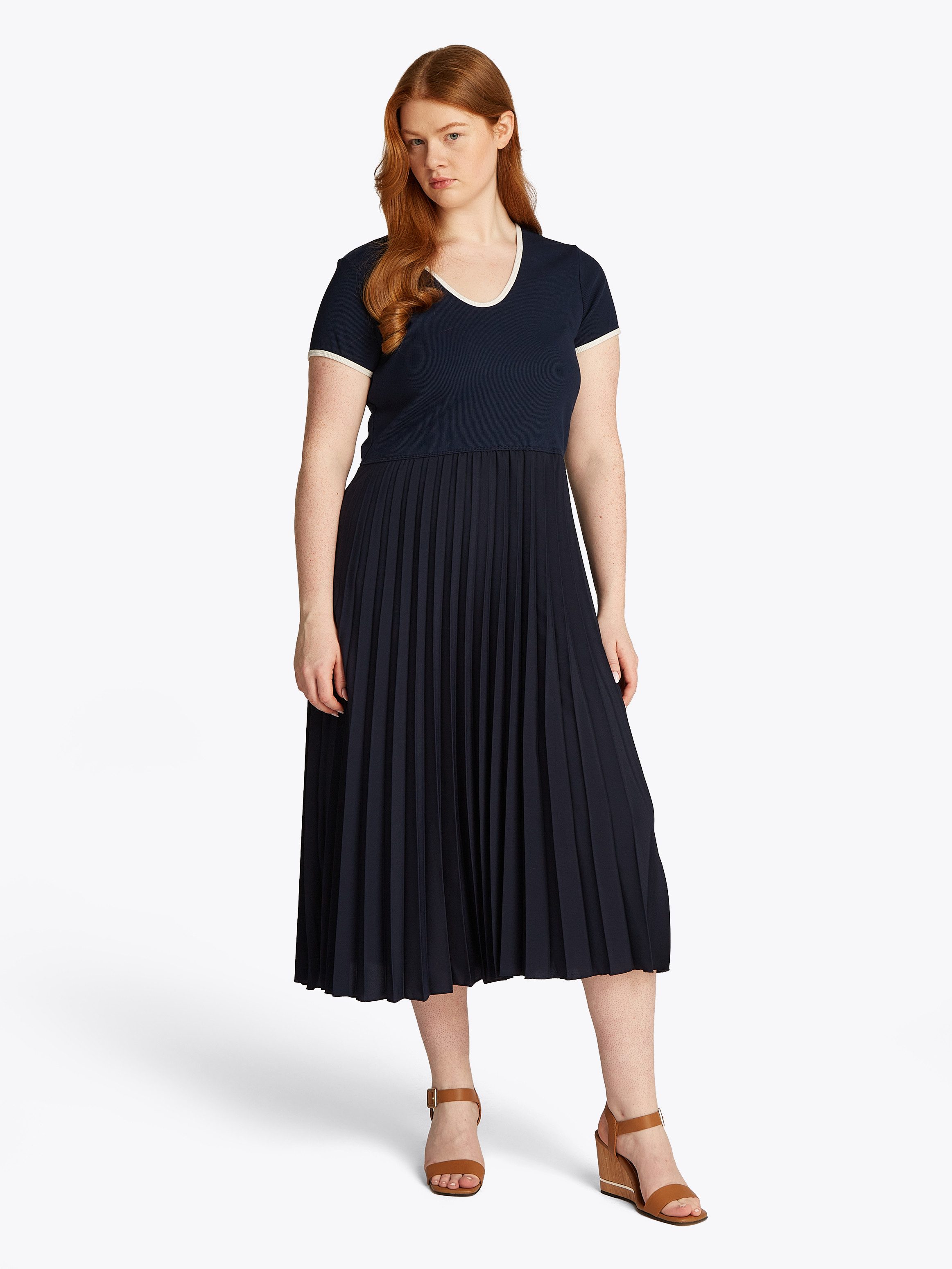 Tommy Hilfiger Curve Blusenkleid CRV CONTRAST SOFT V-NK DRESS in Großen Grö günstig online kaufen