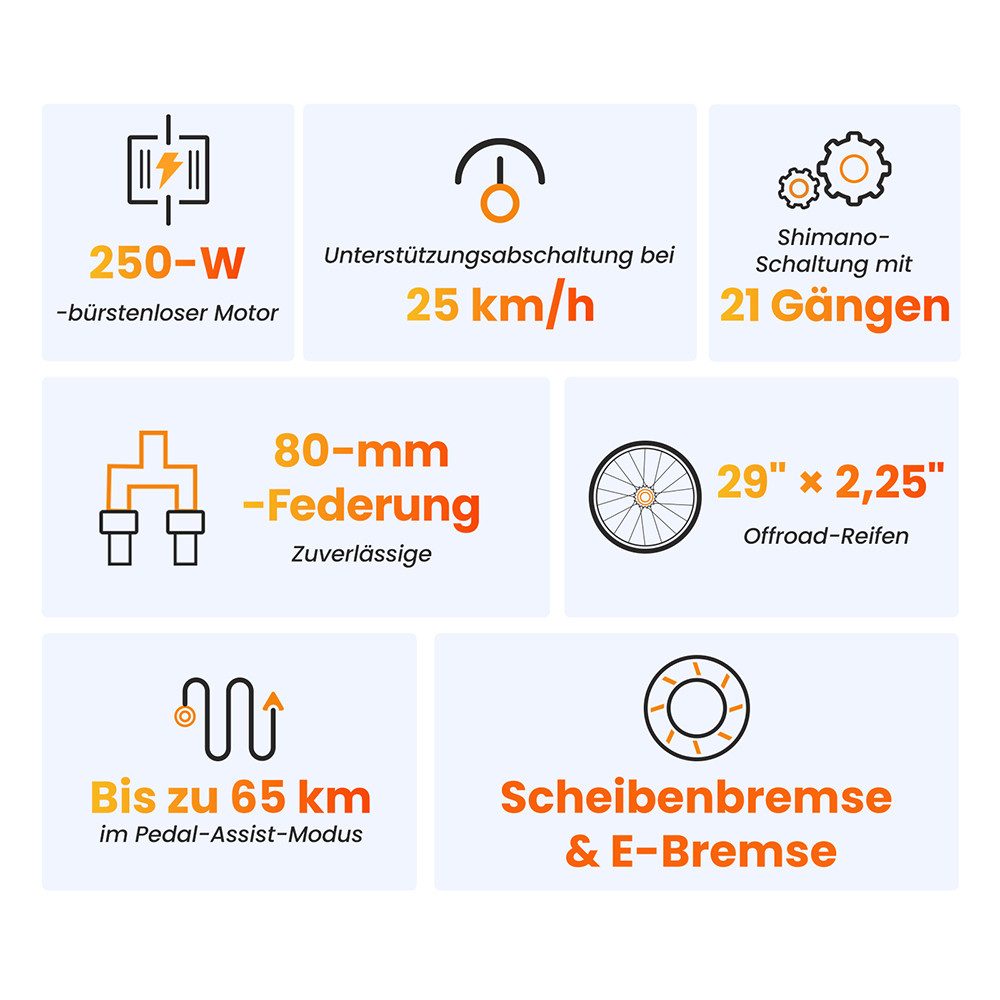 Touroll E-Bike U1 Trekkingrad mit 250-W-Motor, 468 Wh Akku, 21 Gang Shimano, Heckmotor, 468 Wh, 65 km Reichweite, 21‑Gang Shimano, Scheibenbremsen – Bild 3 von 5