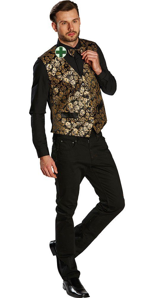 Karneval-Klamotten Kostüm Horror Herrenkostüm Weste Totenköpfe und Fliege, günstig online kaufen