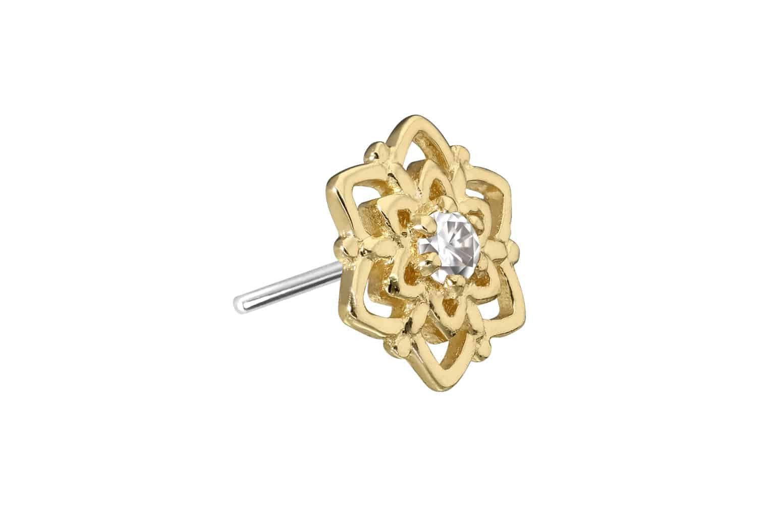 Piercing-Set 14 Karat Gold Aufsatz mit Titan Push Pin MOISSANIT + BLUME