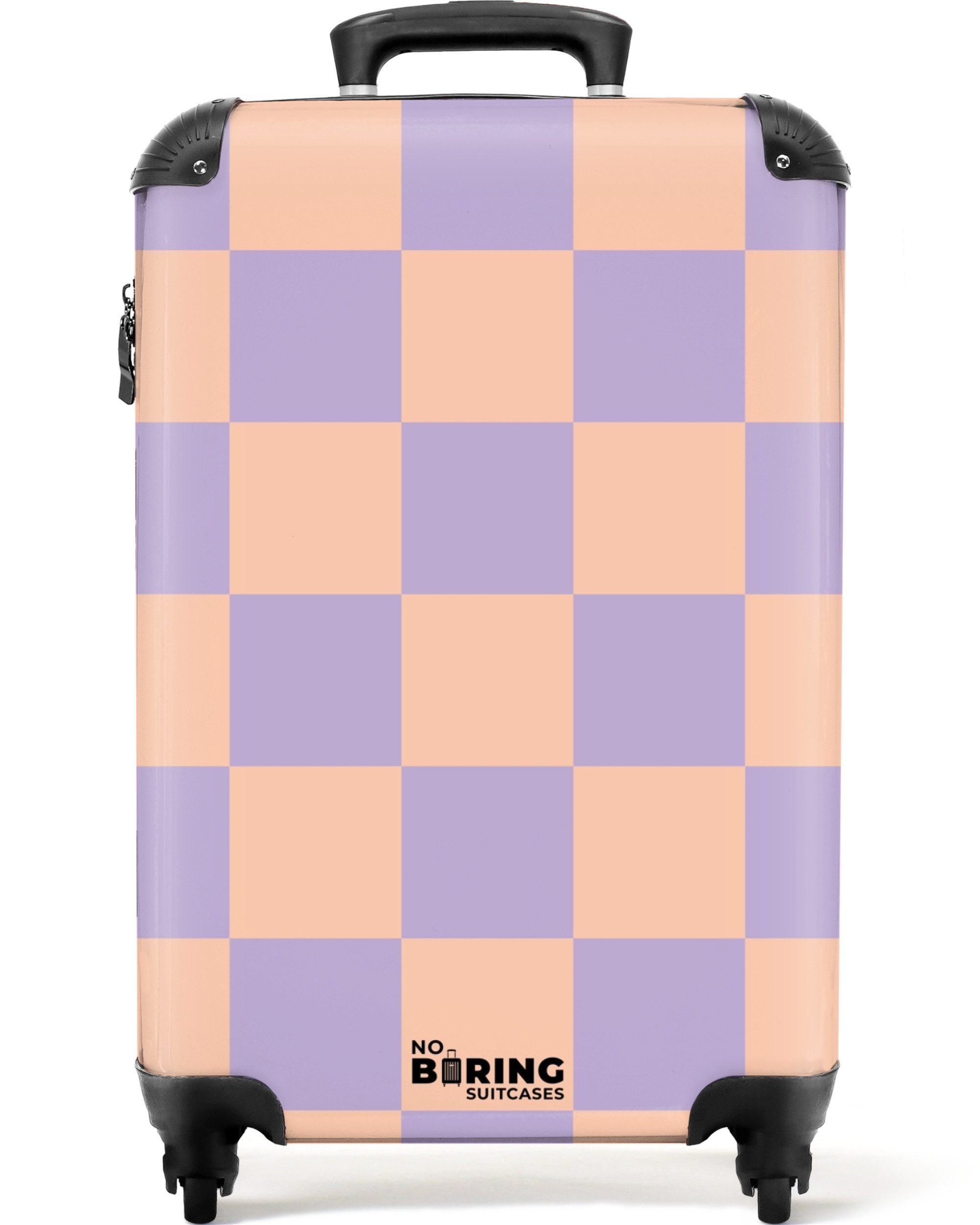 NoBoringSuitcases.com© Hartschalen-Trolley Lila mit rosa Schachbrettmuster günstig online kaufen