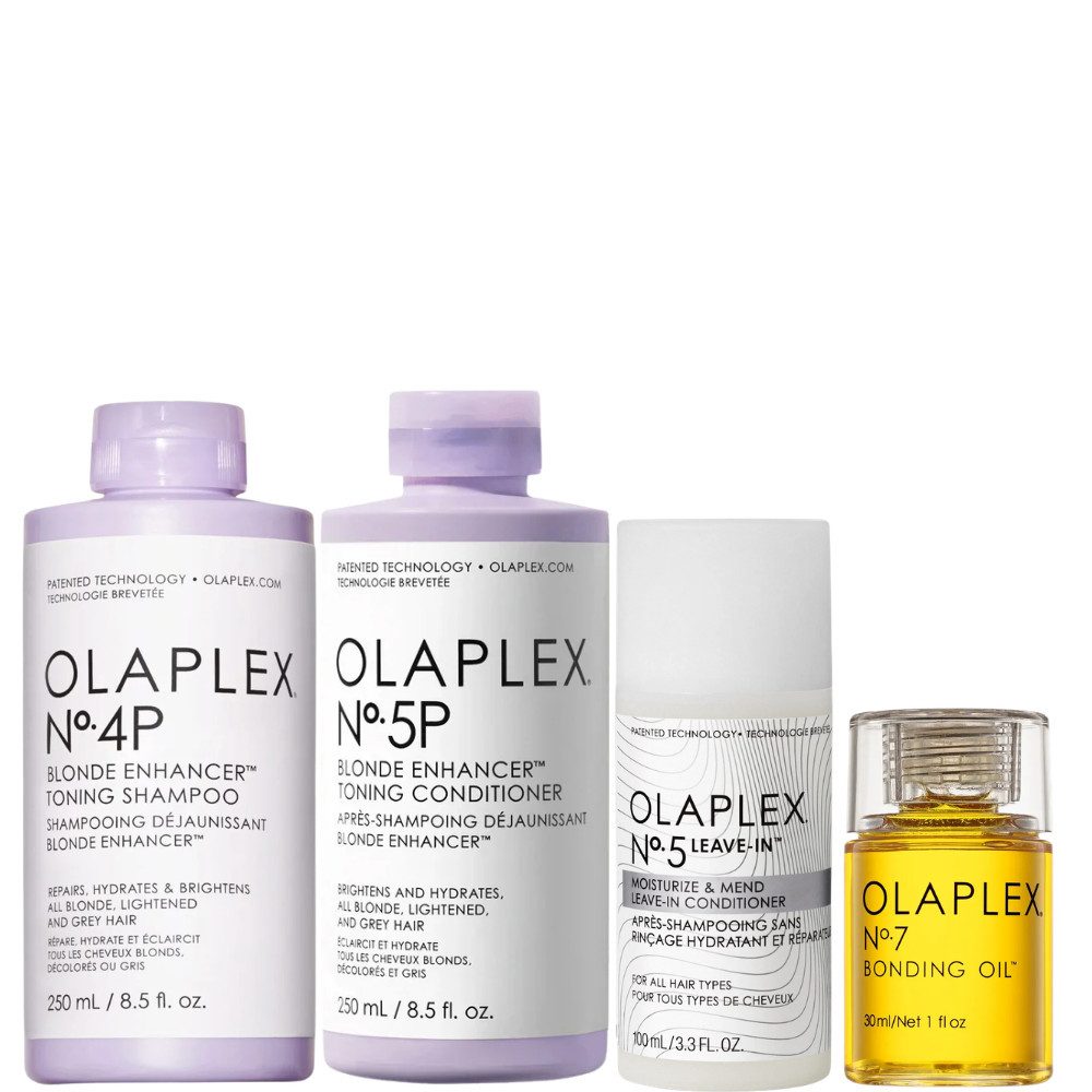 Olaplex Haarpflege-Set Blonde Enhancer Pflege-Set – Für strahlendes Blond & repariertes Haar, 4-tlg.