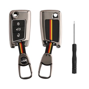 kwmobile Schlüsseltasche Auto Schlüsselhülle für VW Golf 7 MK7 3-Tasten Autoschlüssel Hülle (1-tlg), Smart Key Metallrahmen mit Silikon Case