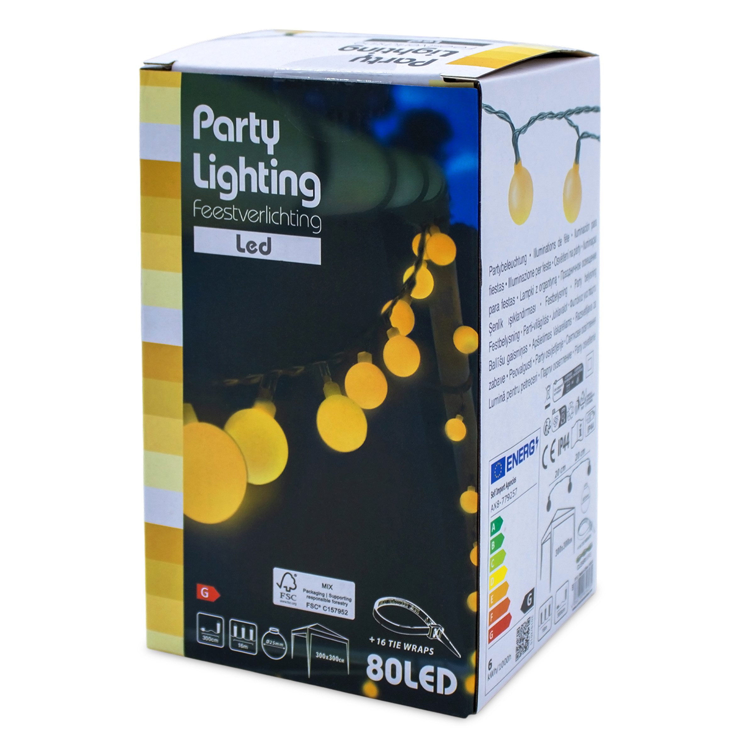 Spetebo LED-Girlande LED Party Lichterkette mit 80 Kugeln - 16 m / weiß, 80-flammig, Festbeleuchtung mit Netzteil