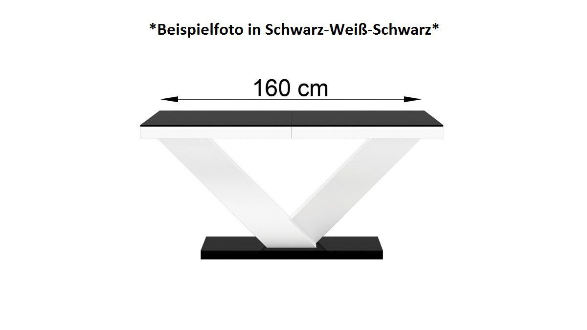 designimpex Esstisch Design Tisch Beton Weiß 160 HE-999 Grau - 256 / Hochglanz Hochglanz Beton Weiß bis ausziehbar