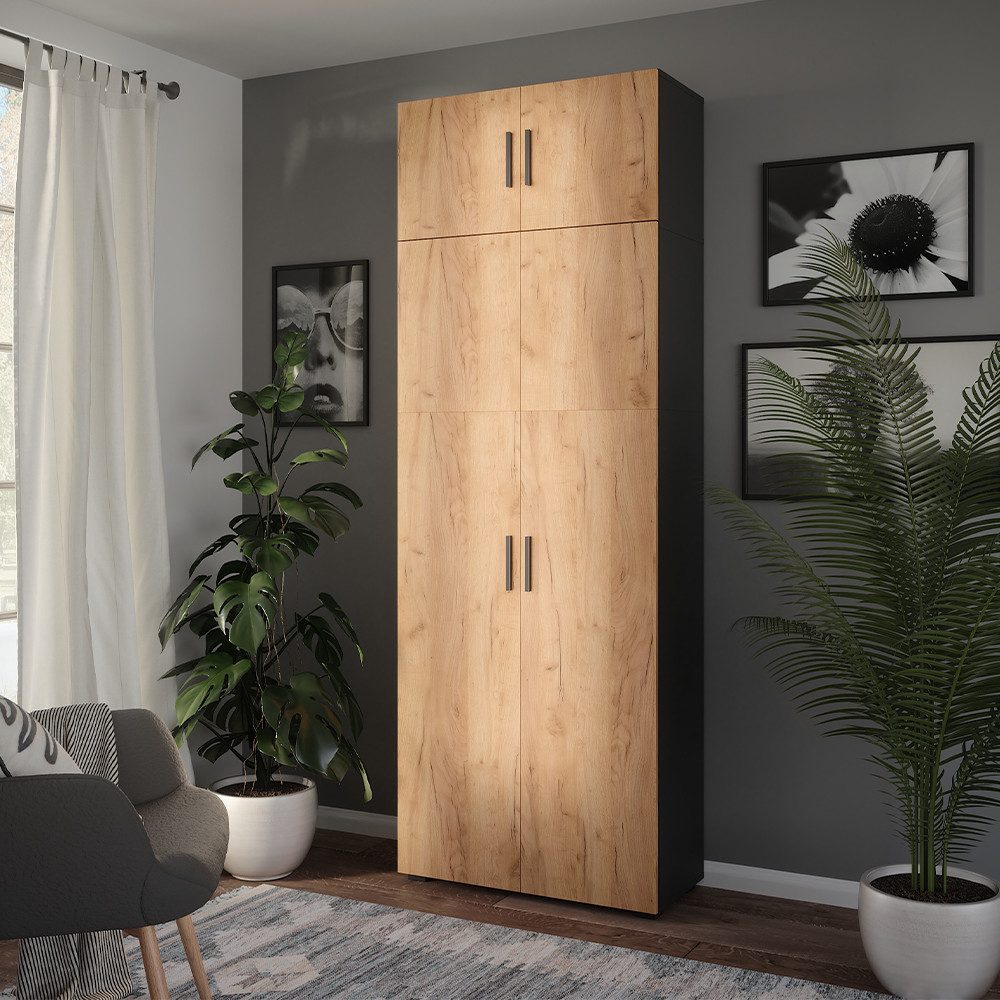 Vicco Aktenschrank Ingo, Anthrazit/Goldkraft Eiche, 80 x 223.8 cm mit Schrankaufsatz (1-St)