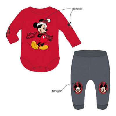 Disney Baby Shirt & Hose Baby Set Langarm- Body mit Hose, Mickey Mouse Motiv, Rot (Set, 2-tlg)