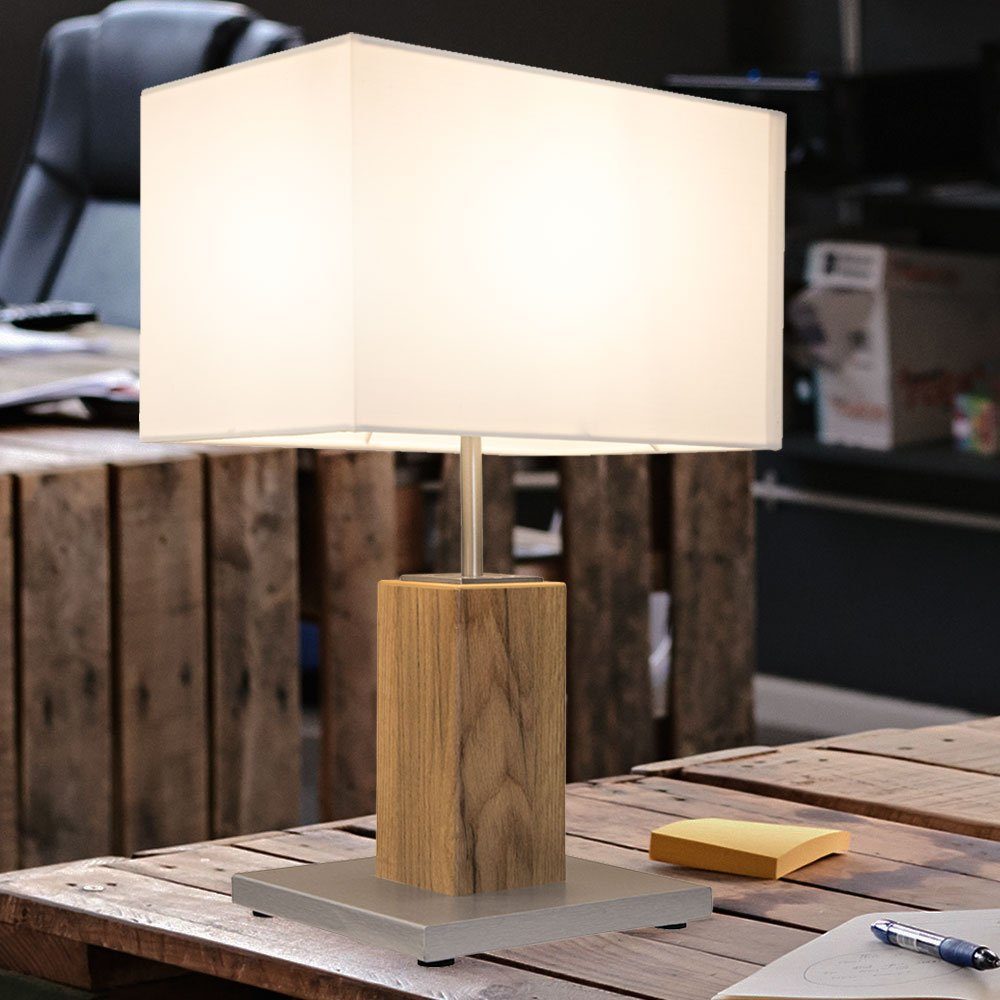Design Schreib Tisch Leuchte Wohn Zimmer Holz Stoff Lese Lampe Nacht-Licht weiß 